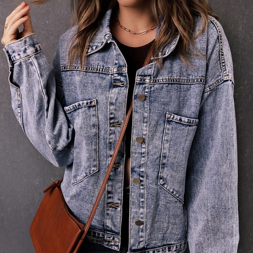 Buttoned Denim Jacket with Pockets